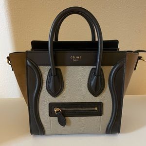 Celine Luggage Nano Black Brown Tan Leather Cross Body Bag
